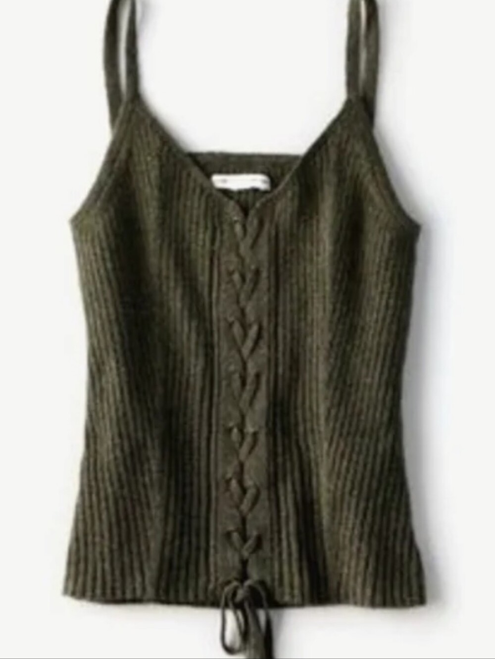 American Eagle Outfitters Olive Green Ribbed Lace-Up Tank
